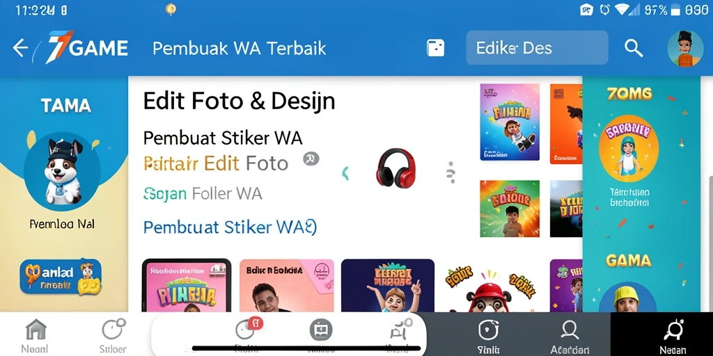 Tampilan antarmuka pengguna 7GAME saat membuat stiker WA.
