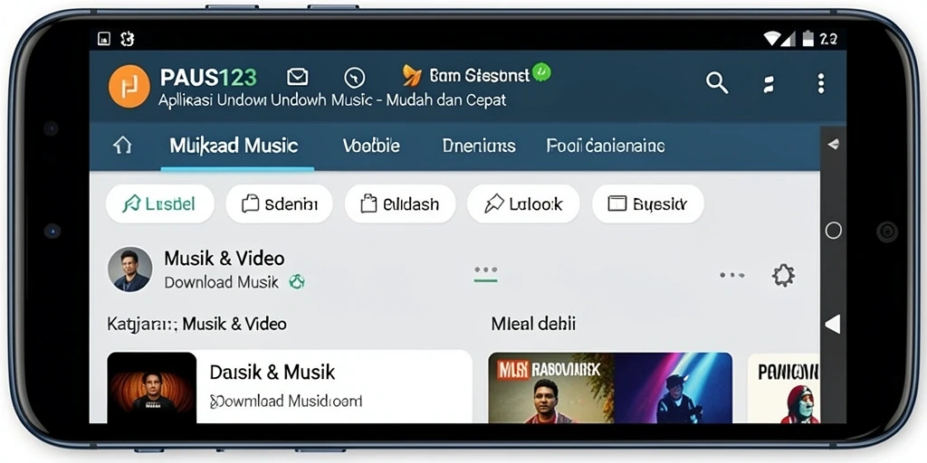 Tampilan antarmuka PAUS123 untuk mengunduh musik secara intuitif.