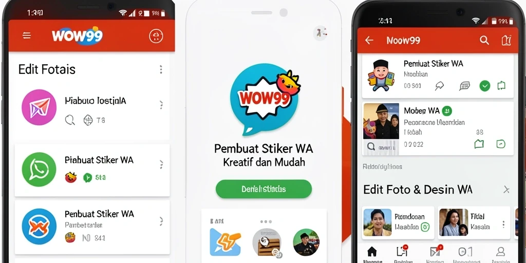 Tampilan antarmuka WOW99 untuk membuat stiker yang menarik.